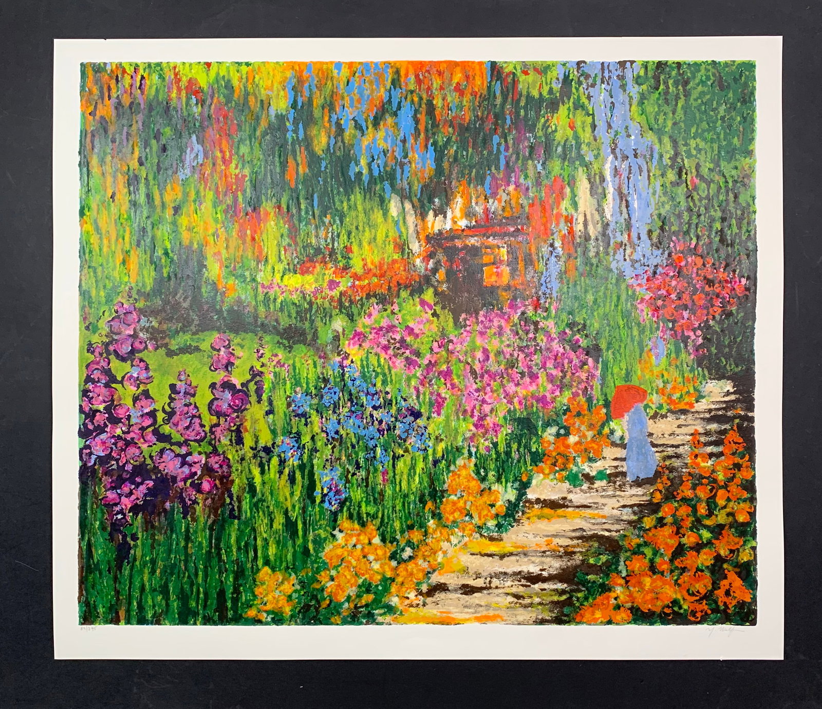 M. Wolfson's "After Monet" Limited Edition Print: M. Wolfson's "After Monet" limited edition print, signed lower right and numbered 82/275 lower left. This piece is of a garden full of beautiful colourful flowers, done in a similar style to that of C