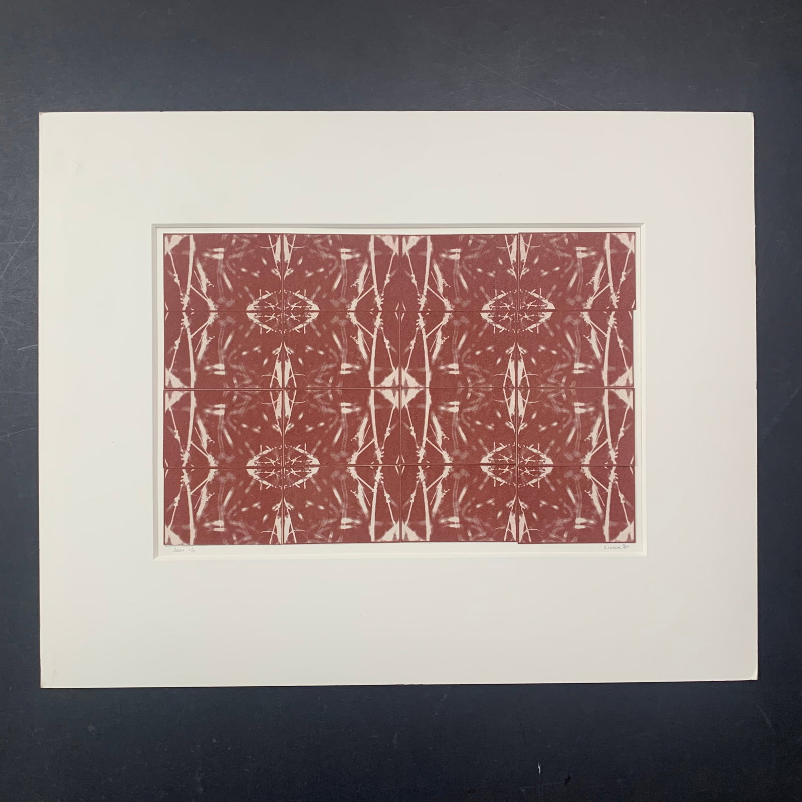Stephen Livick's " Off Spring" Created from Mural 605, Limited Edition: Livick's " Off Spring" Created from Mural 605, Limited Edition. Sixteen pieces of Livick's Mural 605 are placed on a backer and then matted. This piece is signed in the lower right and numbered 1/1 in