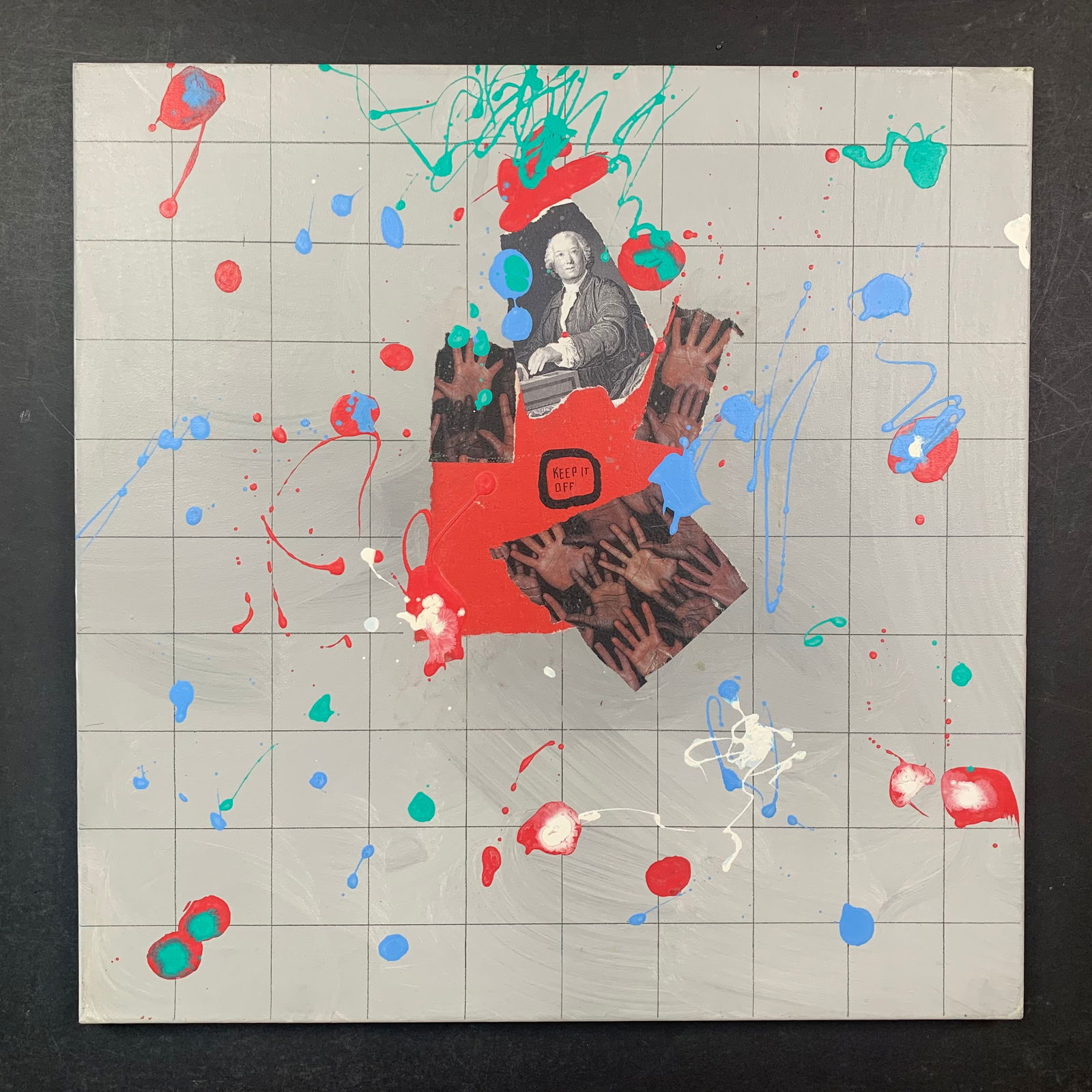 Jiri Ladocha, Untitled, Original Mixed Media on Canvas: Jiri Ladocha, Untitled, Original Mixed Media on Canvas. A mix of paint, pencil and segments of cut-out photos. This piece is signed in the lower right and is in very good condition. Image: 20" x 20".