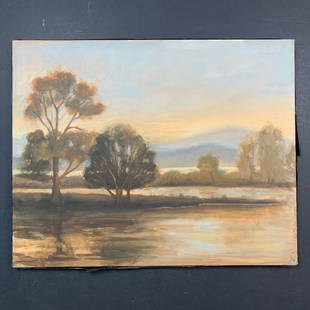 Richard Stipl, Untitled, Original Landscape on Canvas: Richard Stipl, Untitled, Original Landscape on Canvas. The lake provides sustinance to the surrounding foliage and growth. This piece is signed on the back and is in excellent condition. Image: 24" x