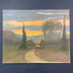 Richard Stipl, Untitled, Original Landscape on Canvas: Richard Stipl, Untitled, Original Landscape on Canvas. Twilight reflects in the water, far in the distance. This piece is signed on the back and is in excellent condition Image: 24" x 30". Canvas: 24"