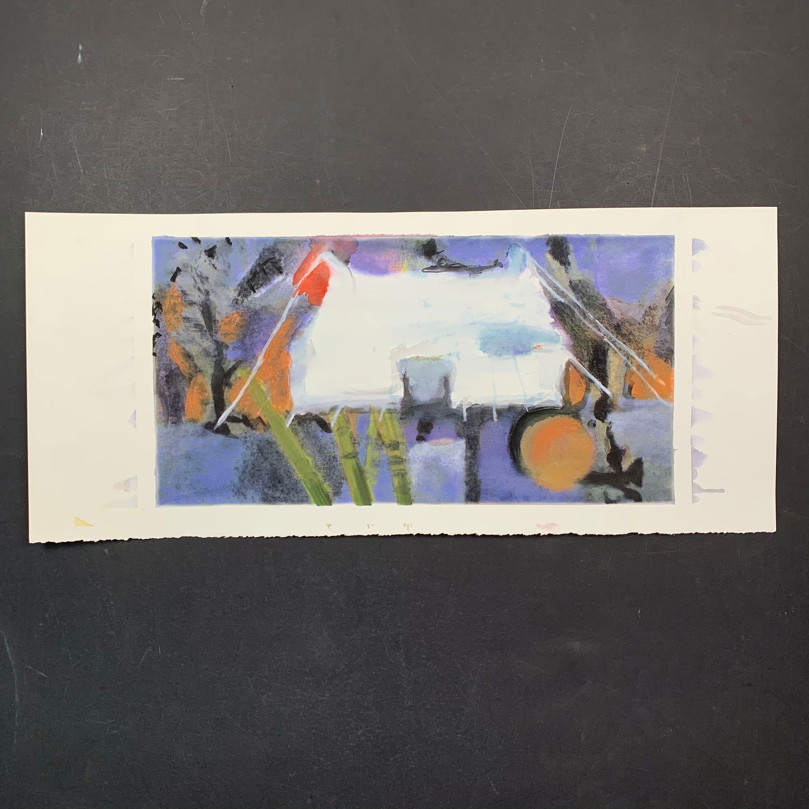 Simon Andrews, Untitled, Original Watercolor on Paper: Simon Andrews, Untitled, Original Watercolor on Paper. An abstract view of a landscape done in multiple colors. This piece is signed on the back in pencil and is in excellent condition. Image: 11" x 2