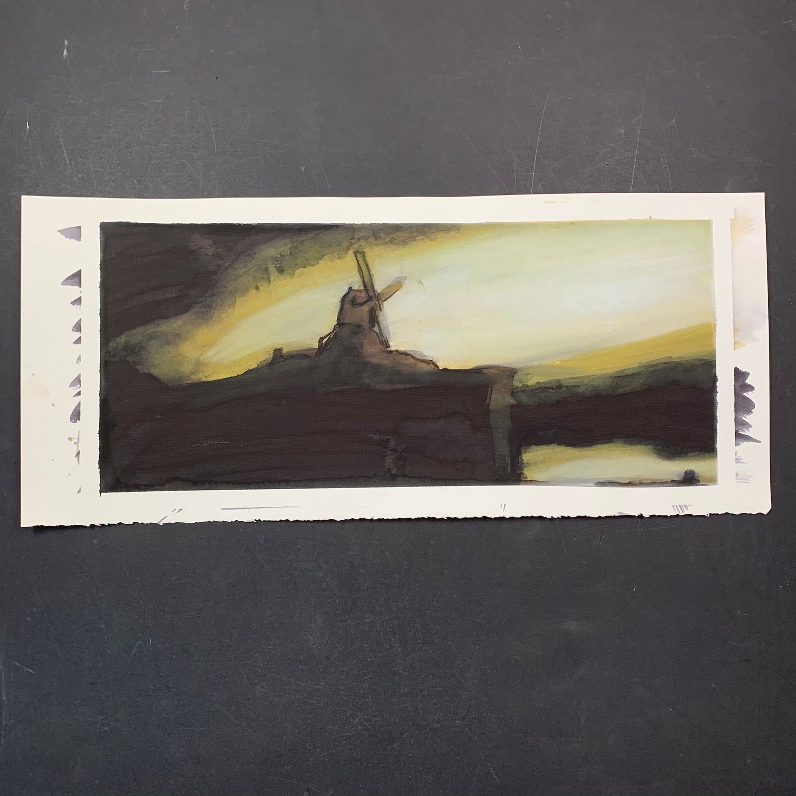 Simon Andrews, Untitled, Original Watercolor on Paper: Simon Andrews, Untitled, Original Watercolor on Paper. An abstract view of a landscape done in multiple colors. This piece is signed on the back in pencil and is in excellent condition. Image: 103/4"