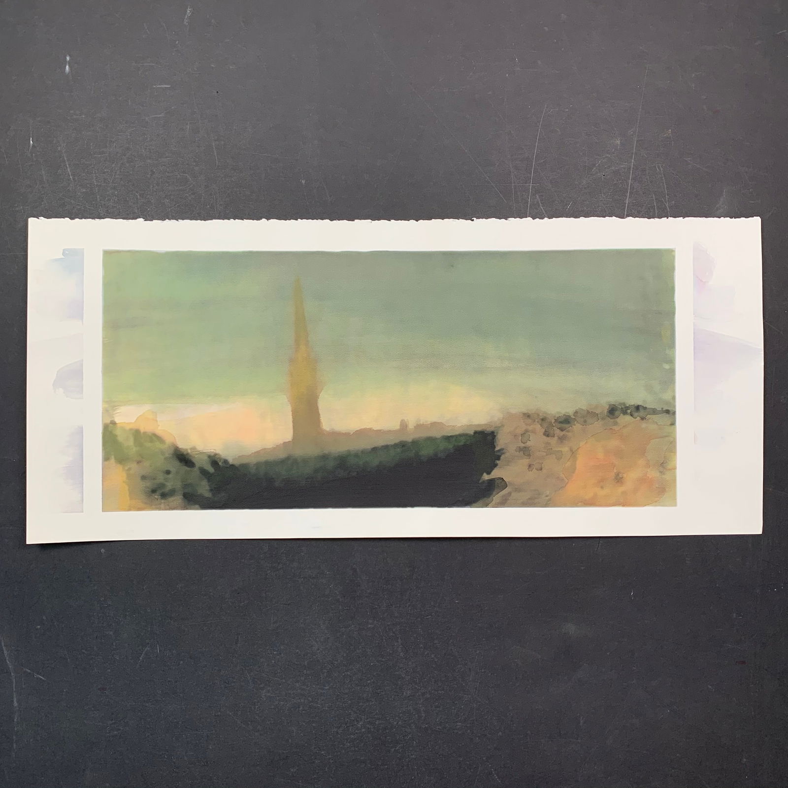 Simon Andrews, Untitled, Original Watercolor on Paper: Simon Andrews, Untitled, Original Watercolor on Paper. An abstract view of a landscape done in multiple colors. This piece is signed on the back in pencil and is in excellent condition. Image: 10 1/2"