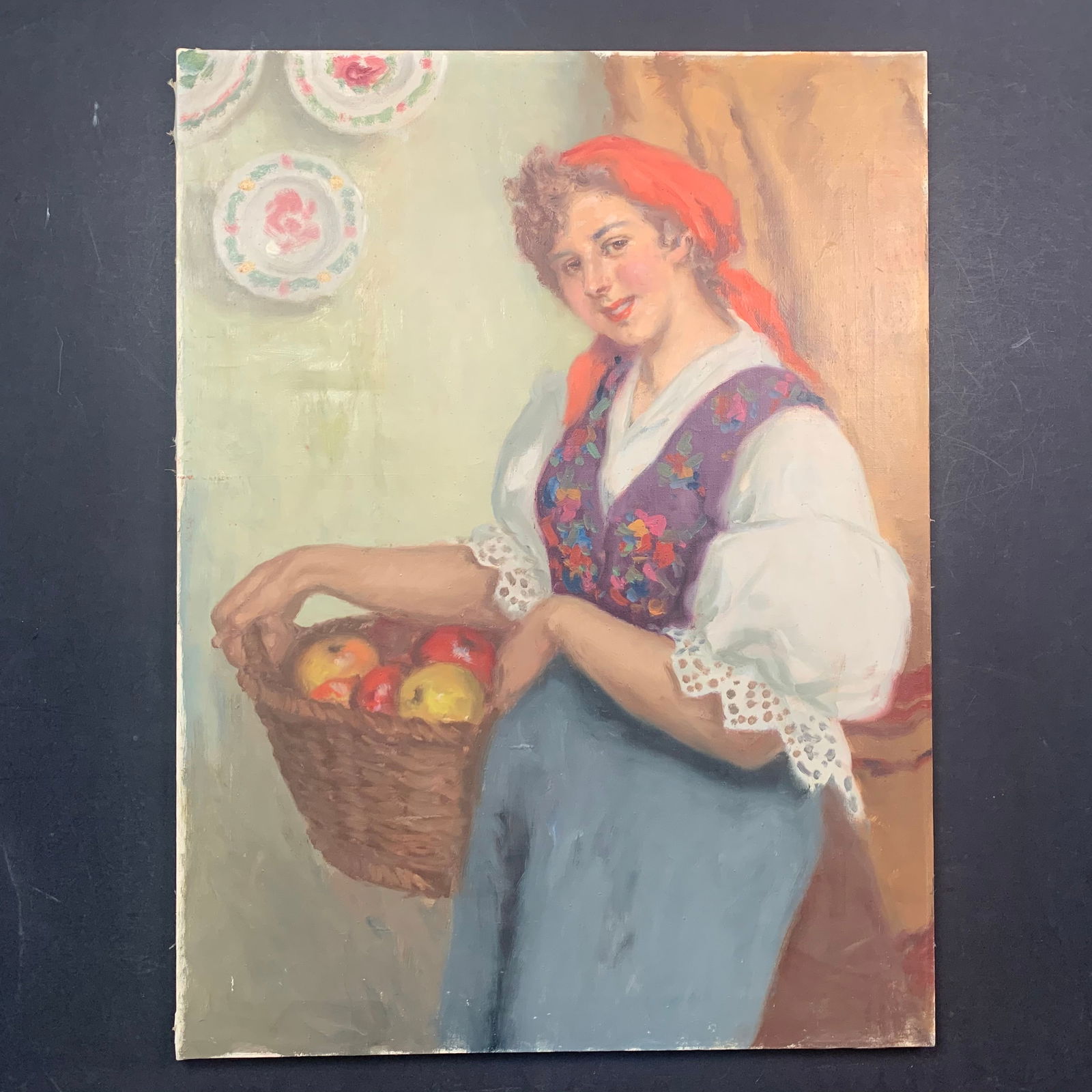 Woman with Basket, Original on Canvas (1 of 1)