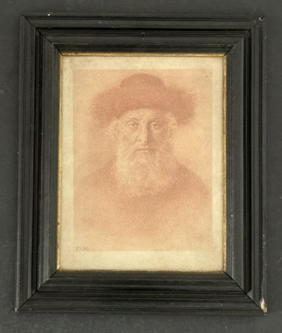 Antique Etching of a Jewish Man: An antique etching of an elderly Jewish man, done by "D.K.". Image: 9 1/2" x 7". Frame: 15 1/2" x 13".