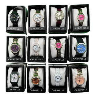 Caravelle New York Mens and Womens Watches Brand New: A collection of twelve, brand new in boxes, Caravelle New York mens and womens watches. Each is in perfect condition, around their plush insert.