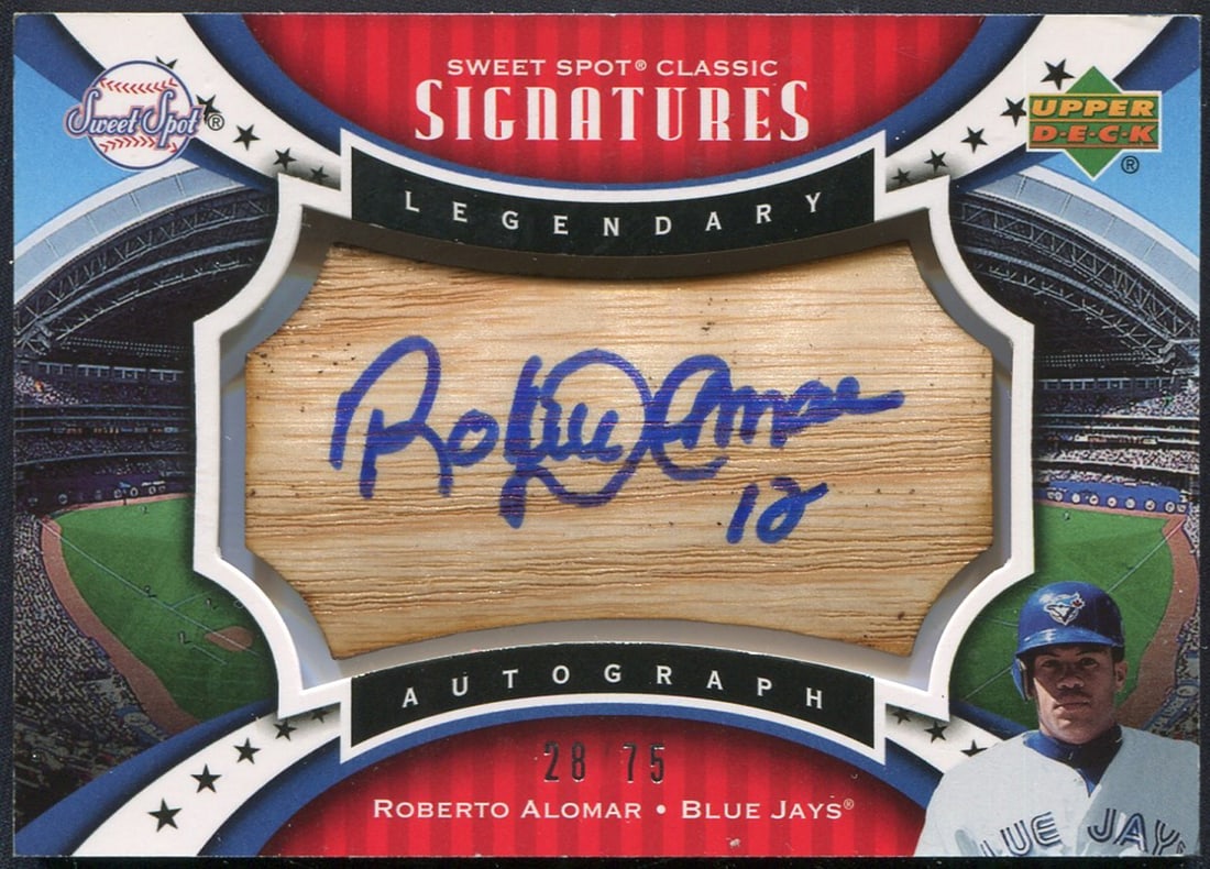 Sweet Spot Signatures: Roberto Alomar Signed Baseball Bat Piece Card (1 of 2)