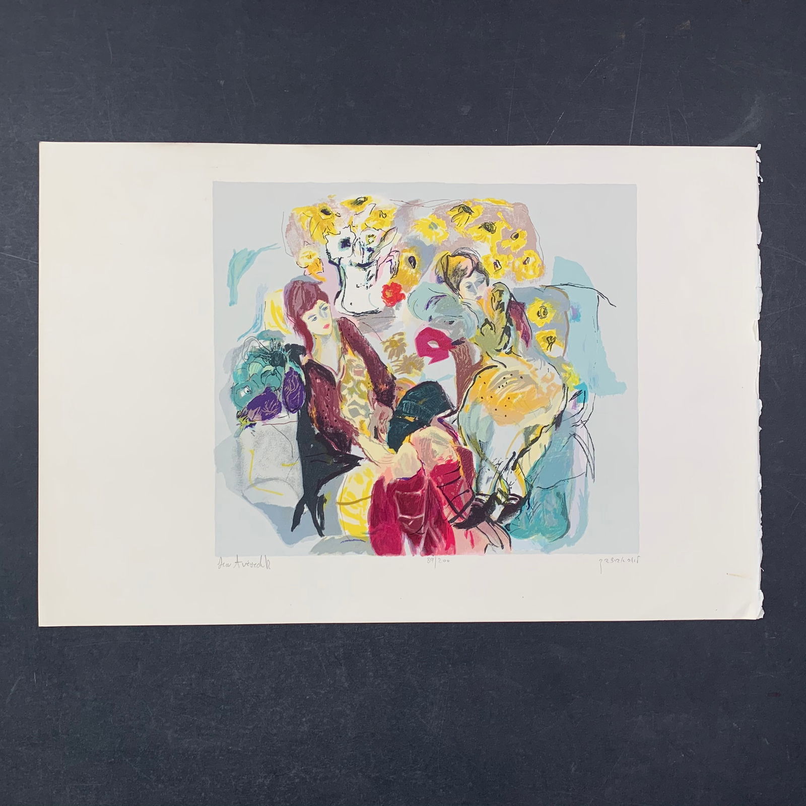 Lea Avizedek, Untitled, Limited Edition Print: Lea Avizedek, Untitled, Limited Edition Print. Two women having a chat in amongst several floral bouquets. This print is signed in the lower left corner and numbered 89/200 in the lower middle. It is