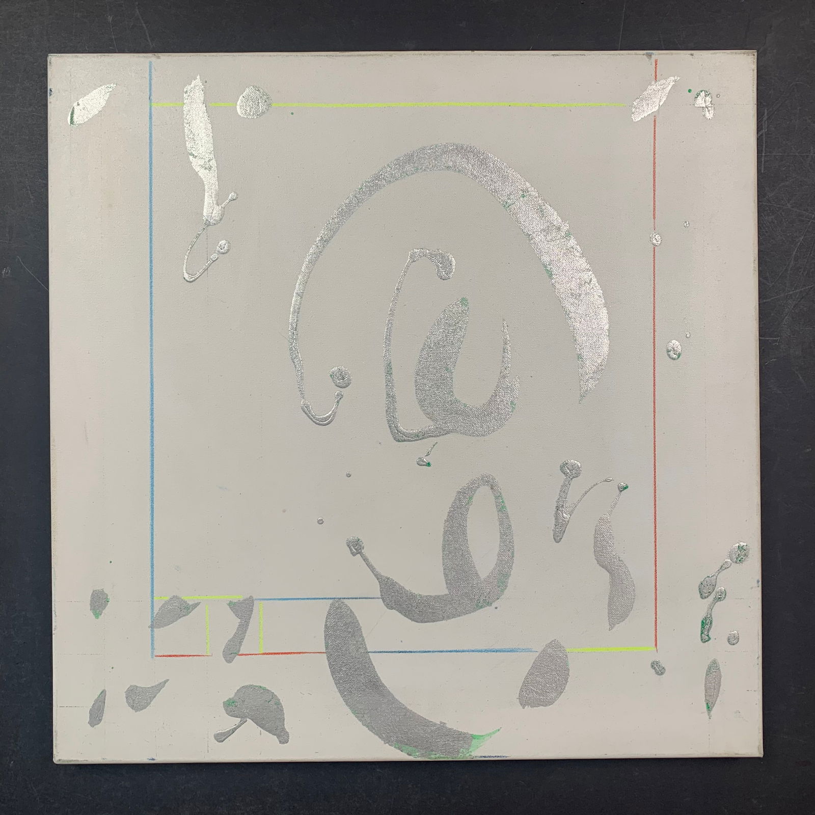 Jiri Ladocha "The Silver Rain" Original Mixed Media: Jiri Ladocha's "The Silver Rain" Original Mixed Media on Canvas. Paint and pen on Canvas. This piece is signed on the back and is in very good condition. Image: 18" x 18". Canvas: 18" x 18".