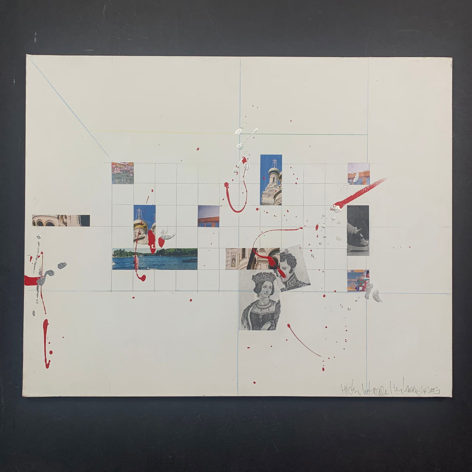 Jiri Ladocha, Untitled, Original Mixed Media on Canvas: Jiri Ladocha, Untitled, Original Mixed Media on Canvas. A mix of paint, pencil and segments of cut-out photos. This piece is signed in the lower right and is in very good condition. Image: 24" x 30".