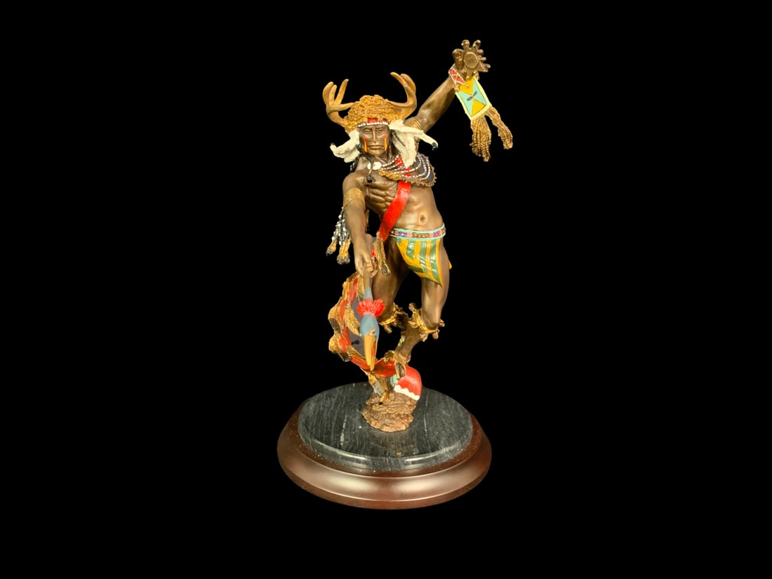 R.F. Murphy's "Spirit of the Crow" Sculpture: R.F. Murphy's "Spirit of the Crow" sculpture, produced by the Franklin Mint. Mounted on a marble and wood base. This piece is in excellent condition without any signs of damage, wear, or repairs. Them