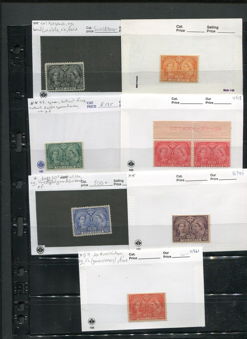 Canada 1897, #50 / #60, a group of eight MNH/MH on a stocksheet, Unitrade value $1180CDN, ($861 (1 of 1)