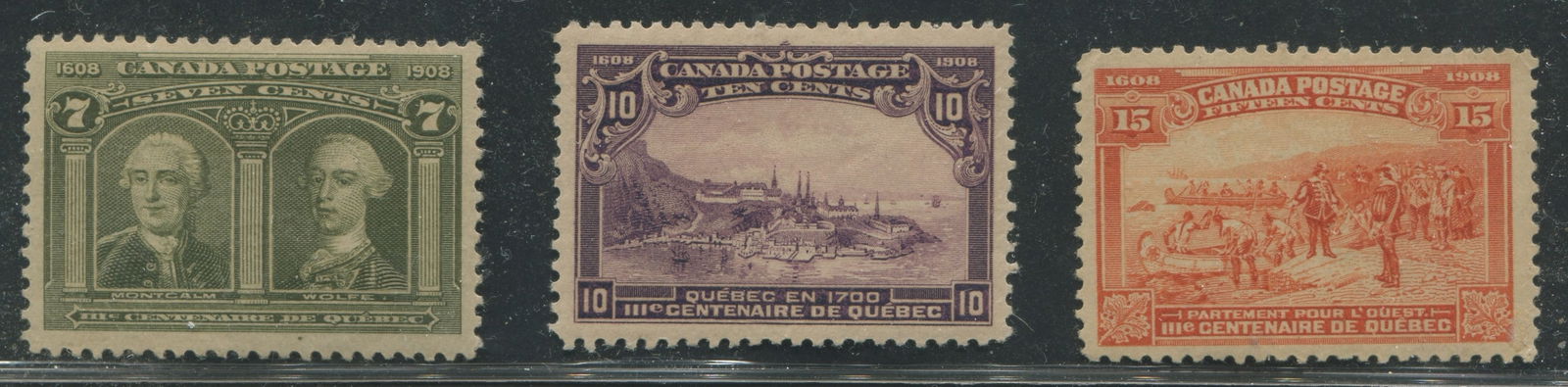 Canada 1908 #100/#102 Quebec Tercentenary Issues Mint VF. 3 Quebec Tercentenary stamps, includes (1 of 1)