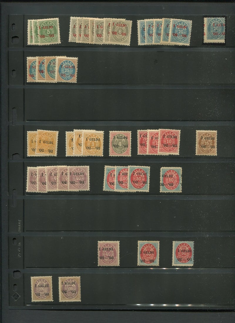 Iceland 1902-1903, '#45 / #68, a MH/MNH accumulation on a stocksheet,: Iceland 1902-1903, '#45 / #68, a MH/MNH accumulation on a stocksheet, Scott value $666, some dupication, otherwise f-vf
