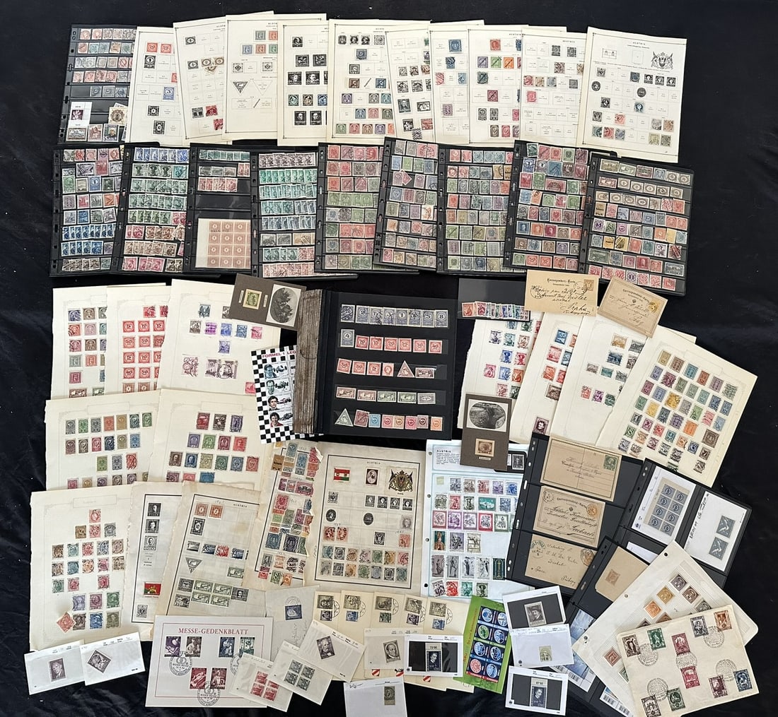 Austria, 1850-2008, accumulation of many early issues, on stock sheets and various album pages, Est.: Austria, 1850-2008, accumulation of many early issues, on stock sheets and various album pages, duplication in some ares, Est. Cat. $1000.00., includes AMG issues, special Handling, Newspaper, Postage