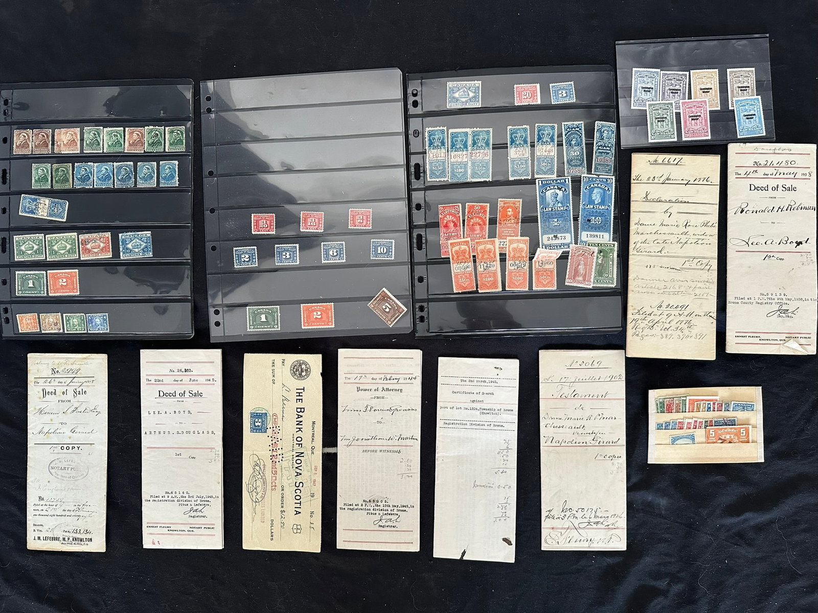 Canada Revenue collection, 8 documents, 65 stamps, Est Cat. $280.00USD (1 of 6)