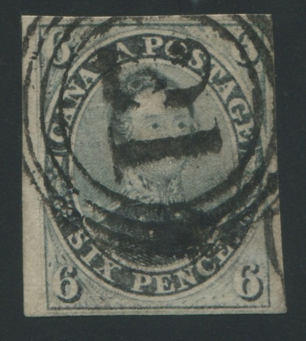 Canada 1852 - 1857, #5 a used 6d slate grey, with SON 4-Ring "21" cancel, with excellent colour, (1 of 2)