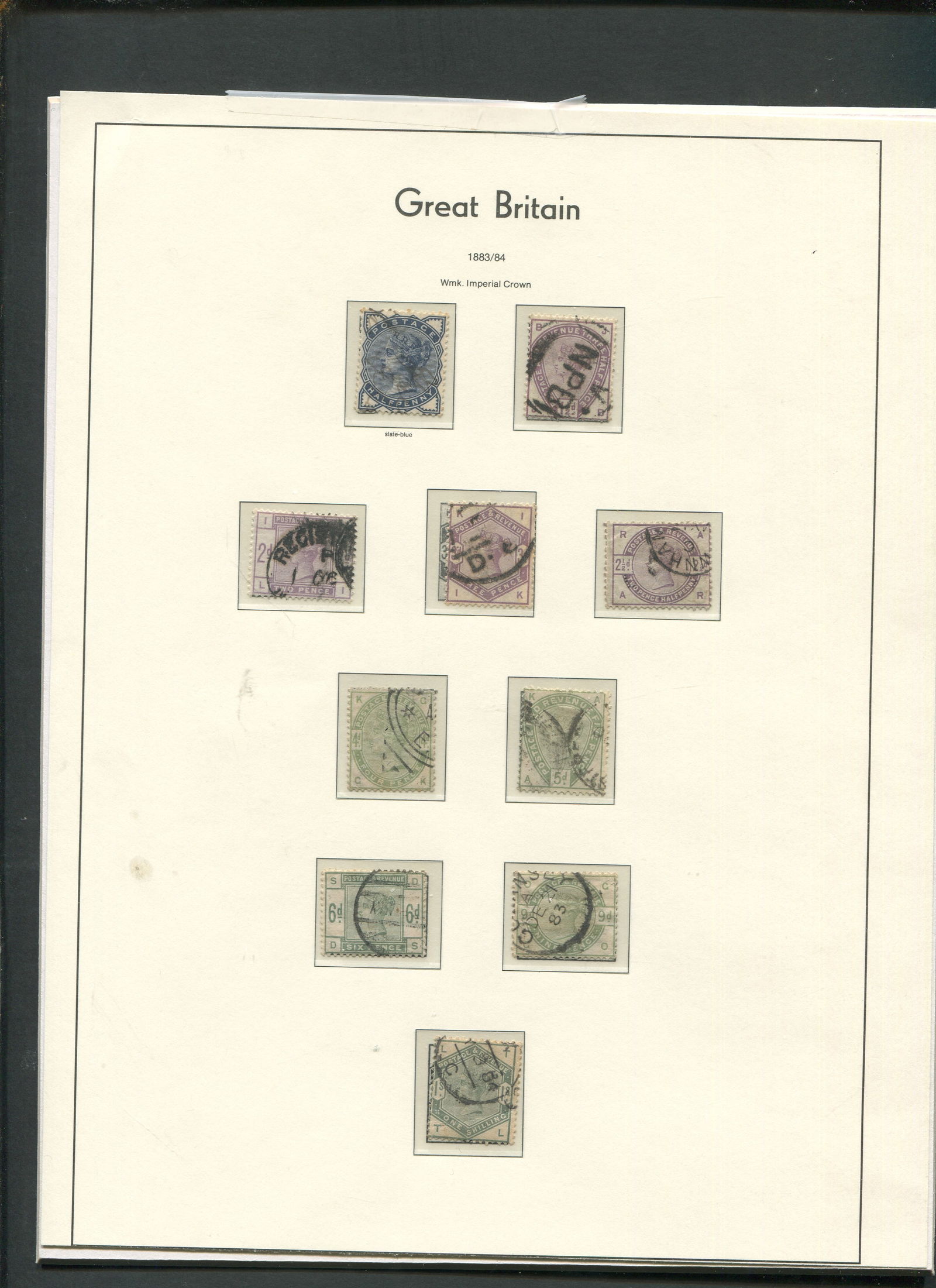 Great Britain 1883- 1884, #98 /#107, a used set with various cds cancels, Scott value $1994, appears (1 of 1)