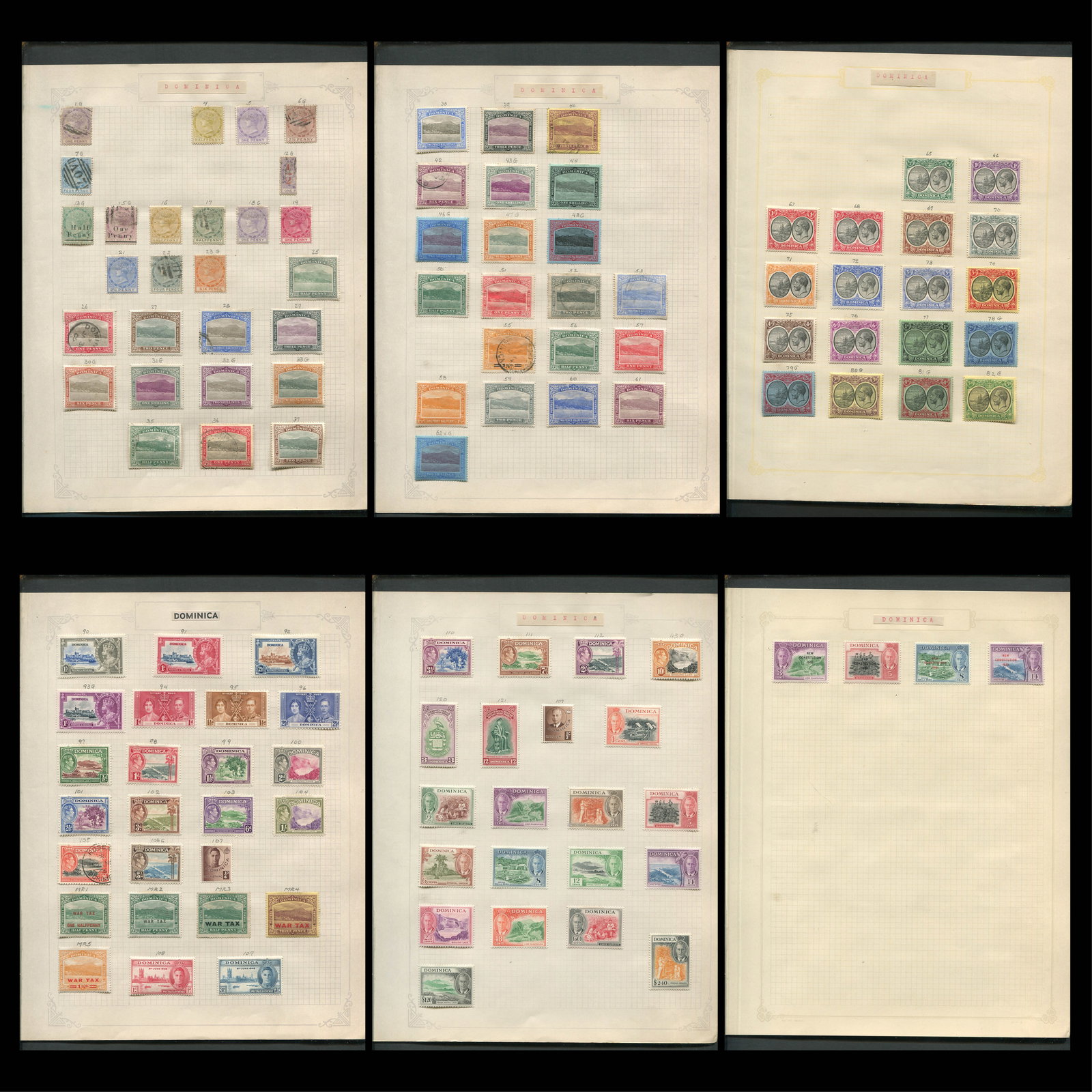 Dominica 1874 - 1951, #1 / #136, a MH and used collection on leaves, includes, #4 /#7, #12, #16 / (1 of 7)