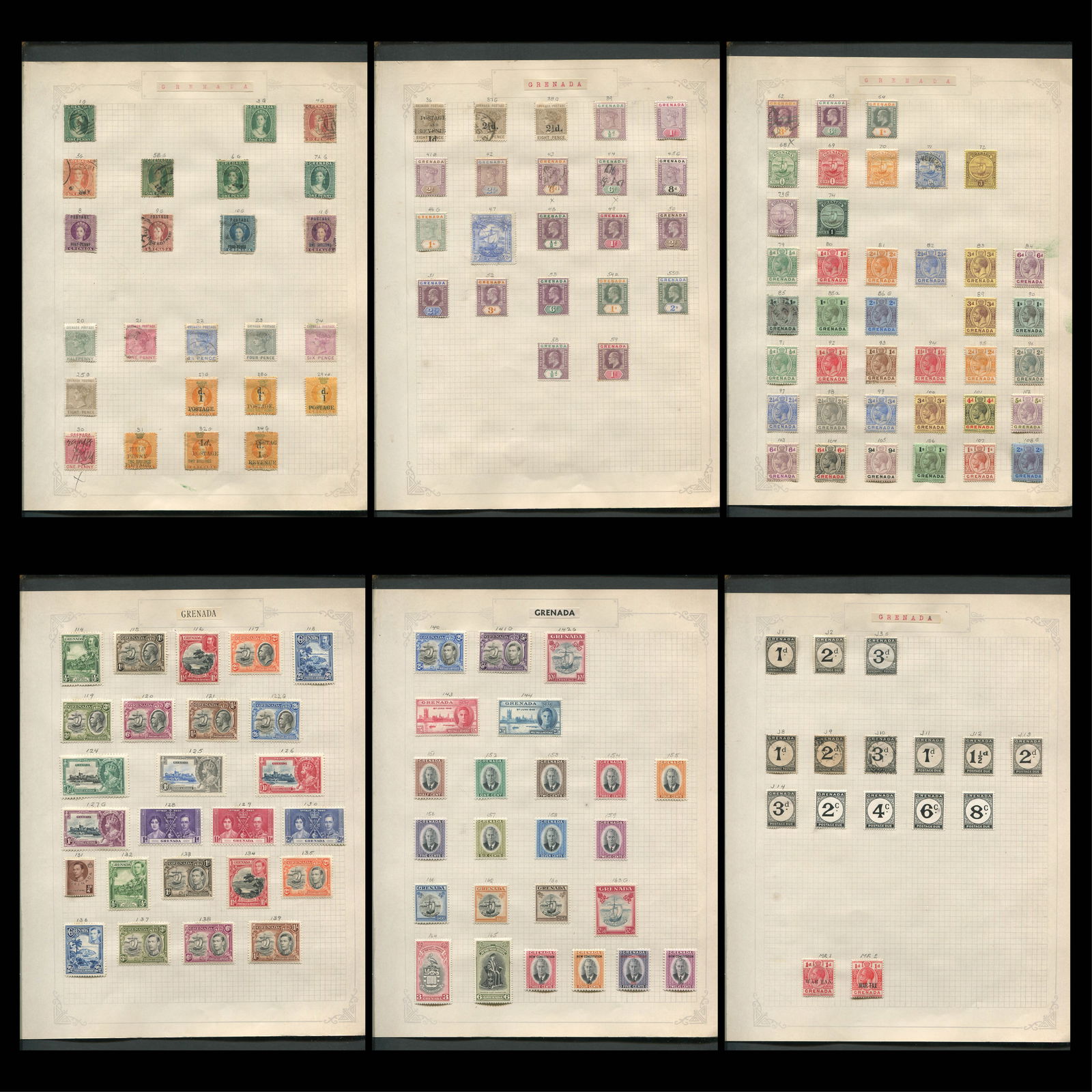 Grenada 1861 - 1951, #1 / #163, a MH and used collection on leaves, includes #1, #3 / #5, #6 / #7, (1 of 7)