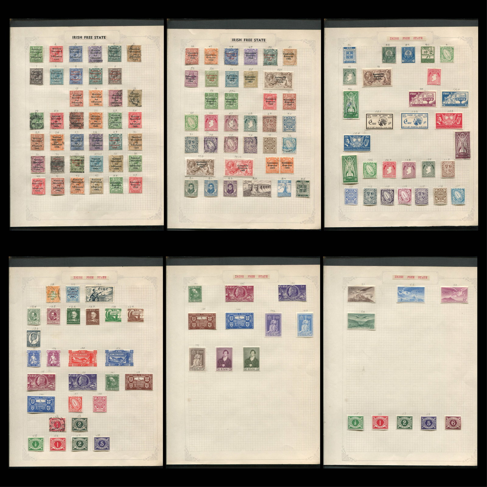 Ireland 1922 -1951, #1 /#141, a MH and used collection on leaves, includes #1 / #8, #9 /#11a, #19 /: Ireland 1922 -1951, #1 /#141, a MH and used collection on leaves, includes #1 / #8, #9 /#11a, #19 / #22, #23 /#35, #65 / #76, #97, #106 / #117 and much more, Scott value $2413.50, appears f-vf