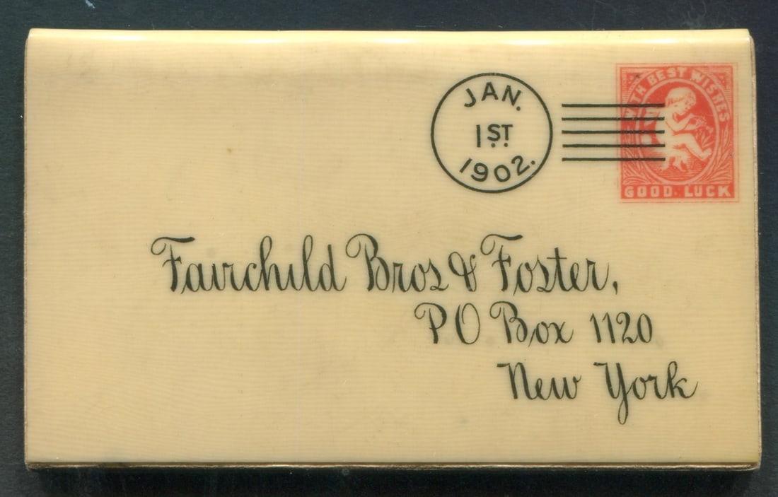USA 1902, a unused pocket calender produced for "Fairchild Bros and Foster, New York" with cover: USA 1902, a unused pocket calender produced for "Fairchild Bros and Foster, New York" with cover appearing as a letter, appears f-vf