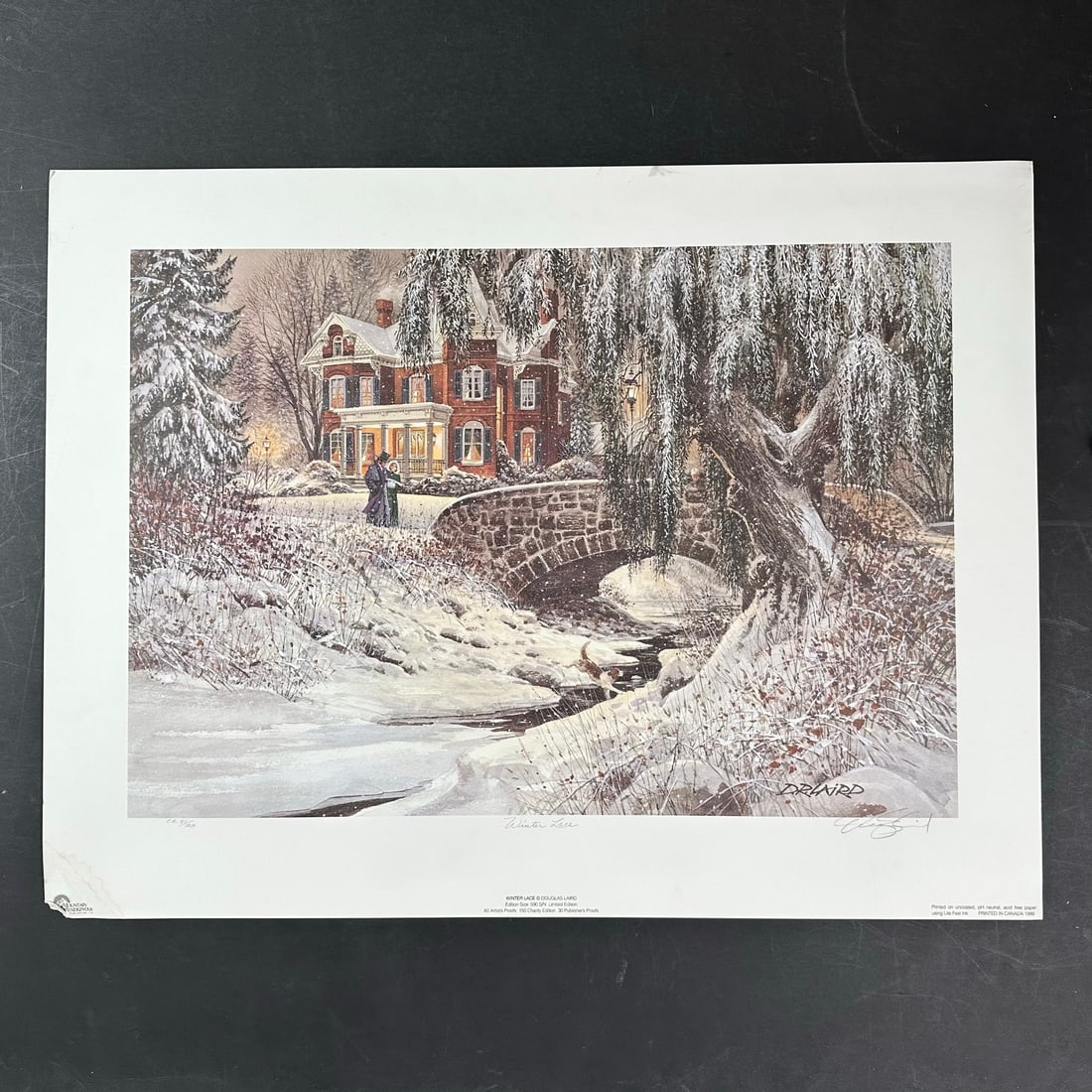 Doug Laird's "Winter Lace" Limited Edition Print: Doug Laird's "Winter Lace" limited edition print, signed lower right, titled lower middle and numbered 51/150 CE lower left. Damaged lower left corner. Image: 17 1/4" x 25". Paper: 22 3/4" x 28".