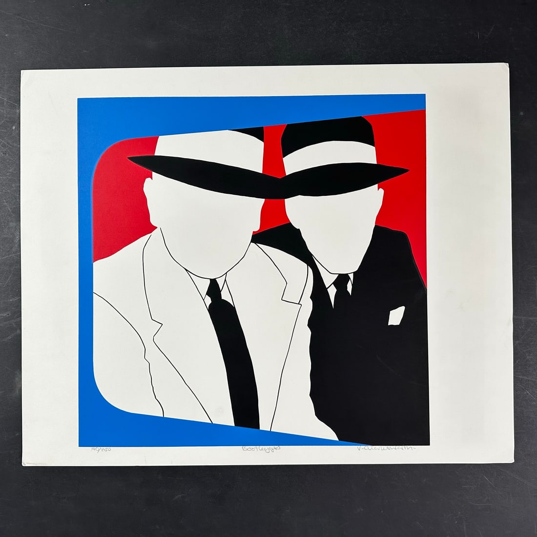 Veronica Charlesworth's "Bootleggers" Limited Edition Print: Veronica Charlesworth's "Bootleggers" limited edition print, signed lowe right, titled lower middle, and numbered 140/200 lower left. Minor wrinkles/creases at corners, minor wrinkle middle right marg