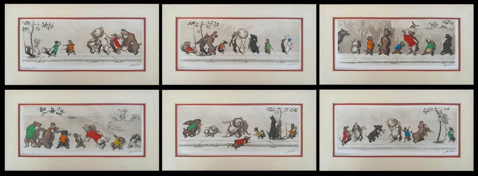 Vintage Parisian Dog Lithograph Series by Albert Dubout (Set of 6) (1 of 7)