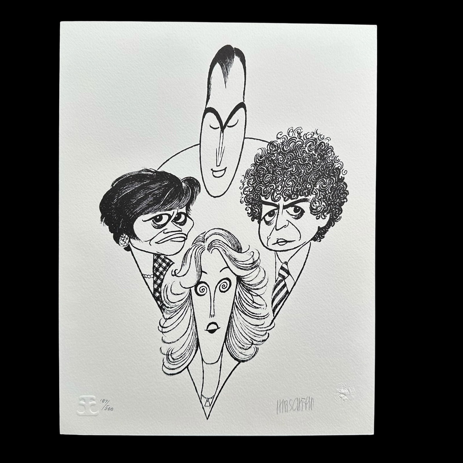 Al Hirschfeld's "The Four Chiefs" Limited Edition Print: Al Hirschfeld's "The Four Chiefs" limited edition print, signed lower right and numbered 187/500 lower left. From the World Federation of United Nations Associations collection. Included with certific