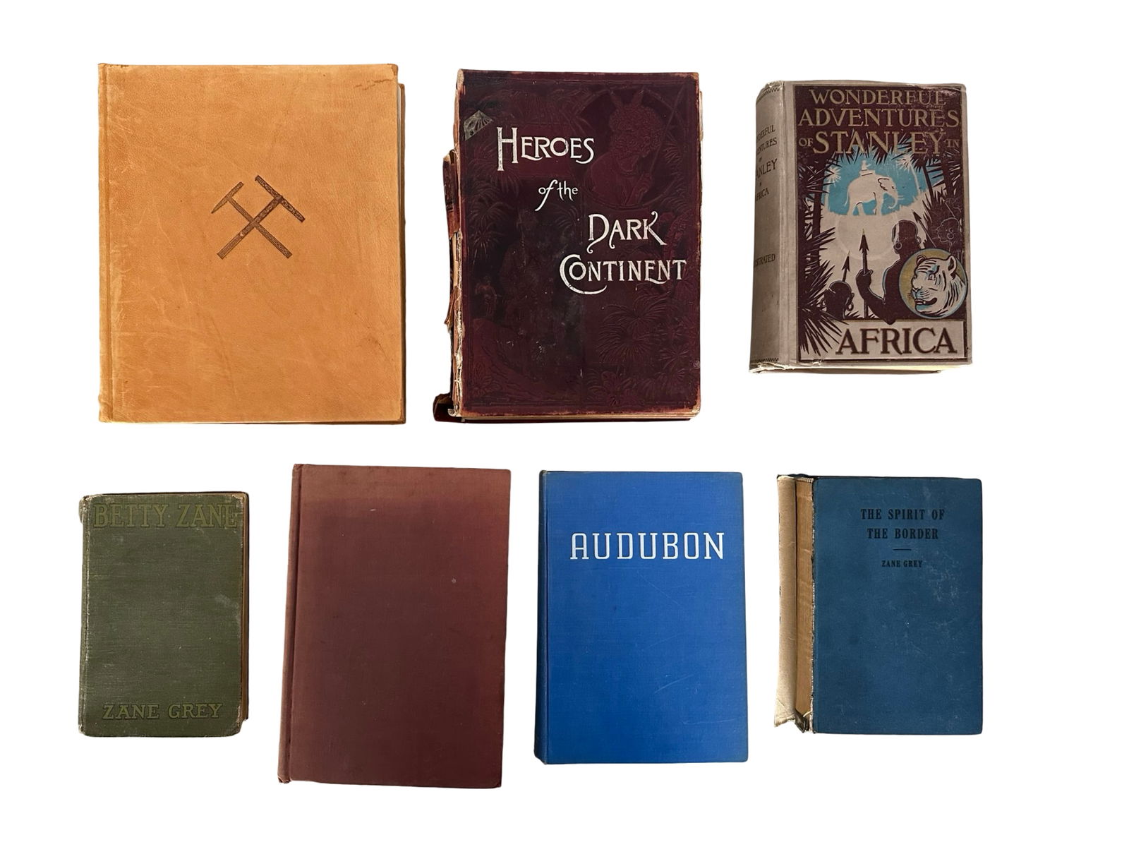 Antique & Vintage Book Collection Featuring Stanley African Exploration, Zane Grey, Theodore: A fascinating and diverse 7-book collection of antique and vintage titles, ideal for collectors of exploration, natural history, and American frontier literature. This curated grouping includes richly