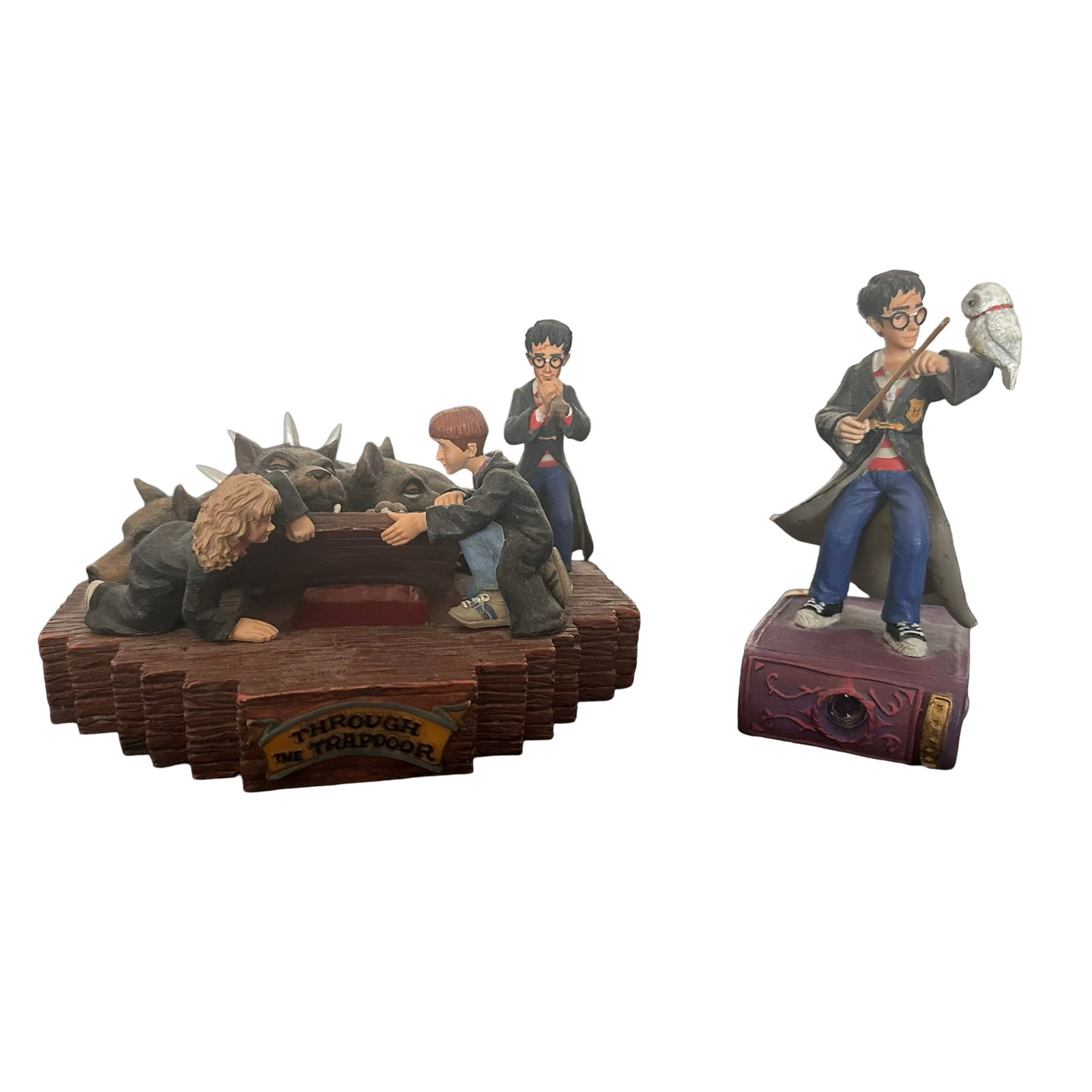 Harry Potter Collector Figurine Lot - “Harry and Hedwig" & “Through the Trapdoor" with: Harry Potter Collector Figurine Lot – “Harry and Hedwig” & “Through the Trapdoor” with Original Boxes. Includes two officially licensed Harry Potter figurines from the early 2000s. B