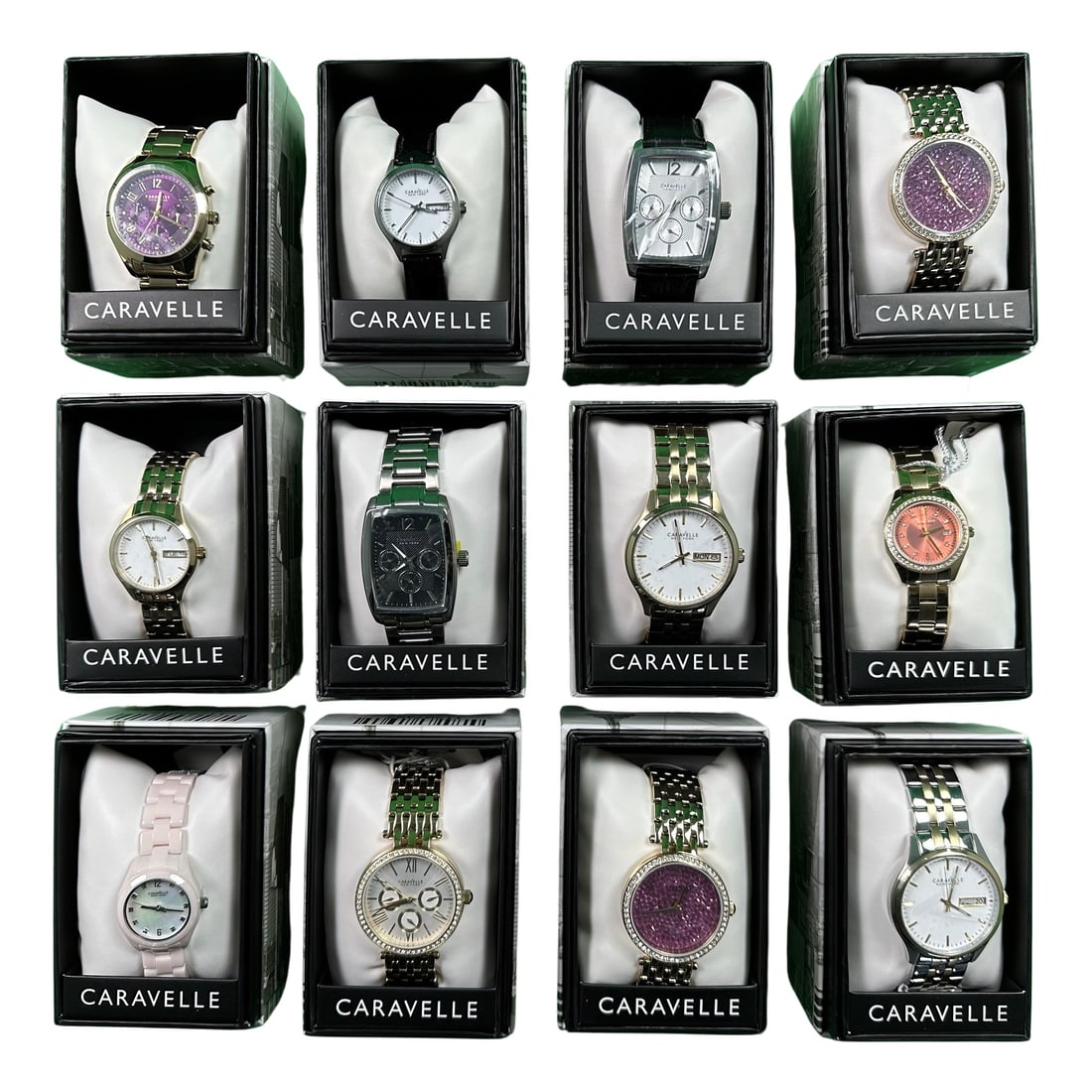 Caravelle New York Mens and Womens Watches Brand New: A collection of twelve, brand new in boxes, Caravelle New York mens and womens watches. Each is in perfect condition, around their plush insert.