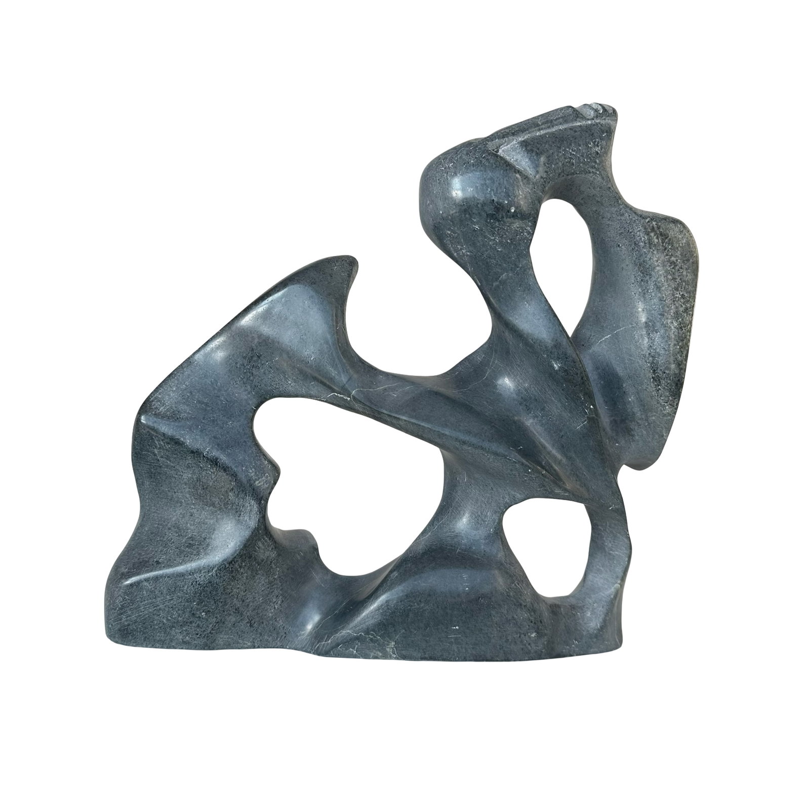 Alex Alikashuak - Sea Goddess - 1999 - Inuit Serpentine Stone Sculpture from Whale Cove with: A captivating and fluid serpentine stone sculpture titled Sea Goddess by master Inuit artist Alex Alikashuak (1941–2019) of Whale Cove, Nunavut, carved in 1999 and accompanied by its original Govern