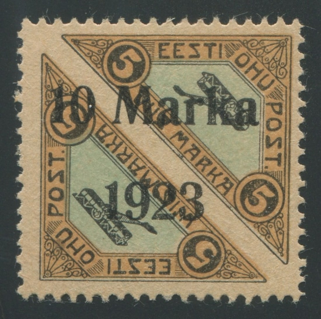 Estonia 1923 #C7, a MH 10m on 5m+5m rough perf 11 1/2, Scott value $650, appears f-vf (1 of 2)