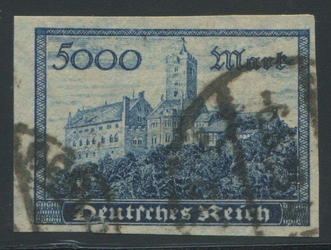 Germany 1923 #237a, a used imperforate 5000m deep blue, Scott value $1200, appears f-vf (1 of 1)