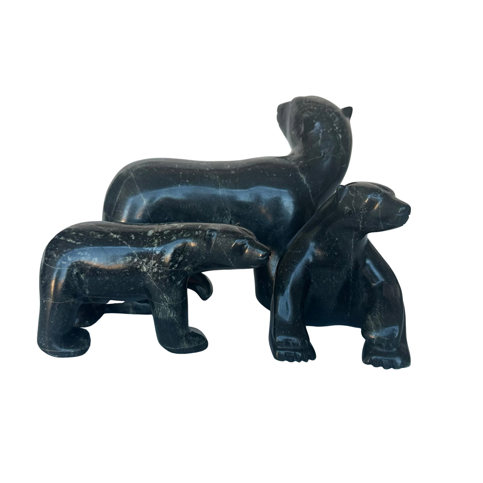 Mother Bear with Cubs - 2024 Kooyoo Peter - Cape Dorset - Large Inuit Serpentine Stone Sculpture (1 of 7)