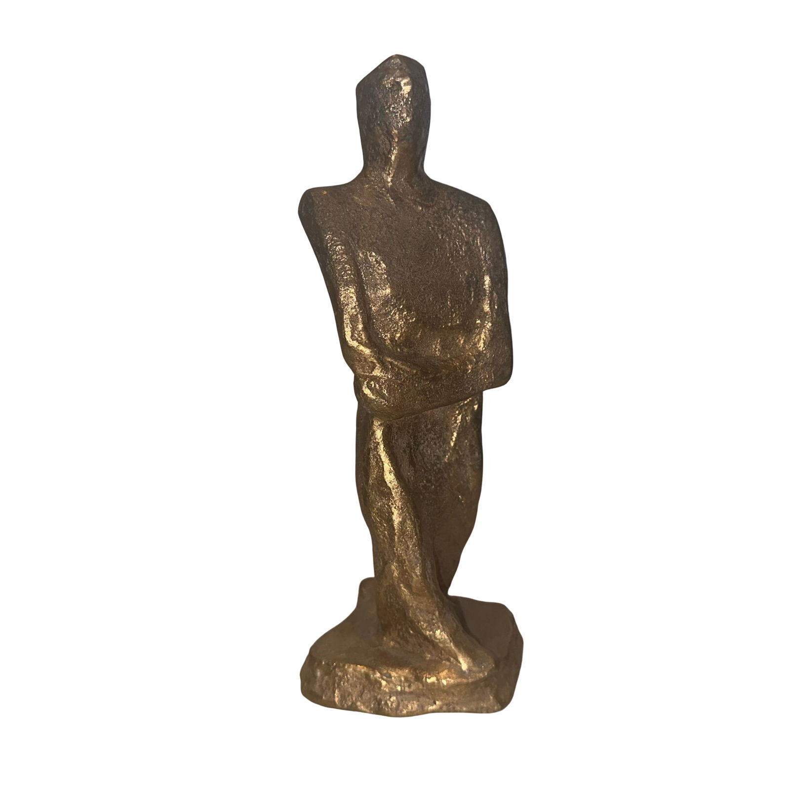 Toussaint Riendeau - Standing Figure - Signed Cast Bronze Sculpture - limited edition 1 of 9 -: A refined and quietly powerful modernist bronze by Toussaint Riendeau, this hand-finished standing figure presents an abstracted human form with crossed arms and a gentle contrapposto, its planes and