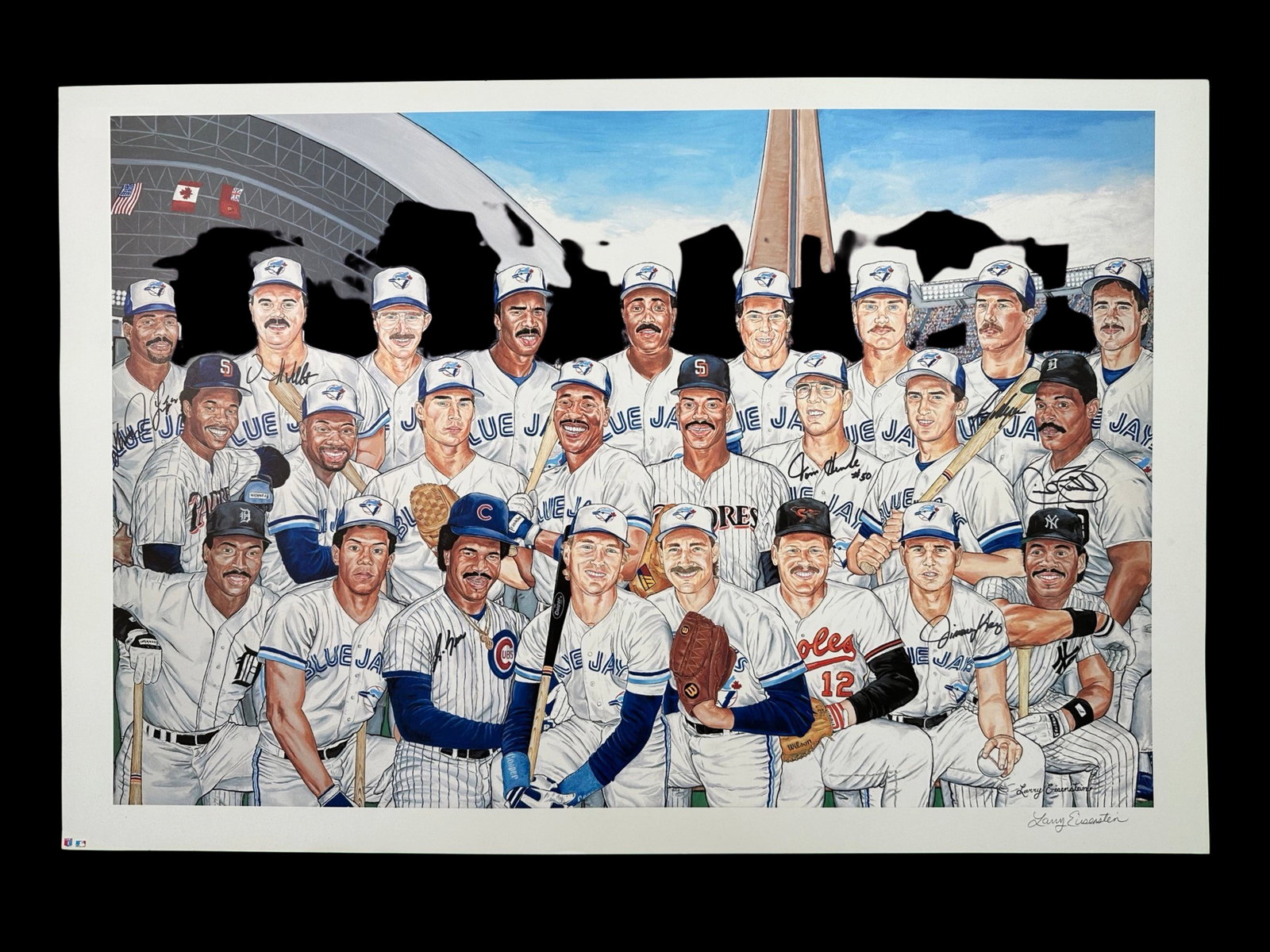Larry Eisenstein's "The Way It Is" Signed Print, Signed by 7 MLB Players: Larry Eisenstein's "The Way It Is" print, signed lower right, and signed by seven former MLB players. This piece is a collage of former MLB Toronto Blue Jays players (mostly in their Toronto Blue Jays
