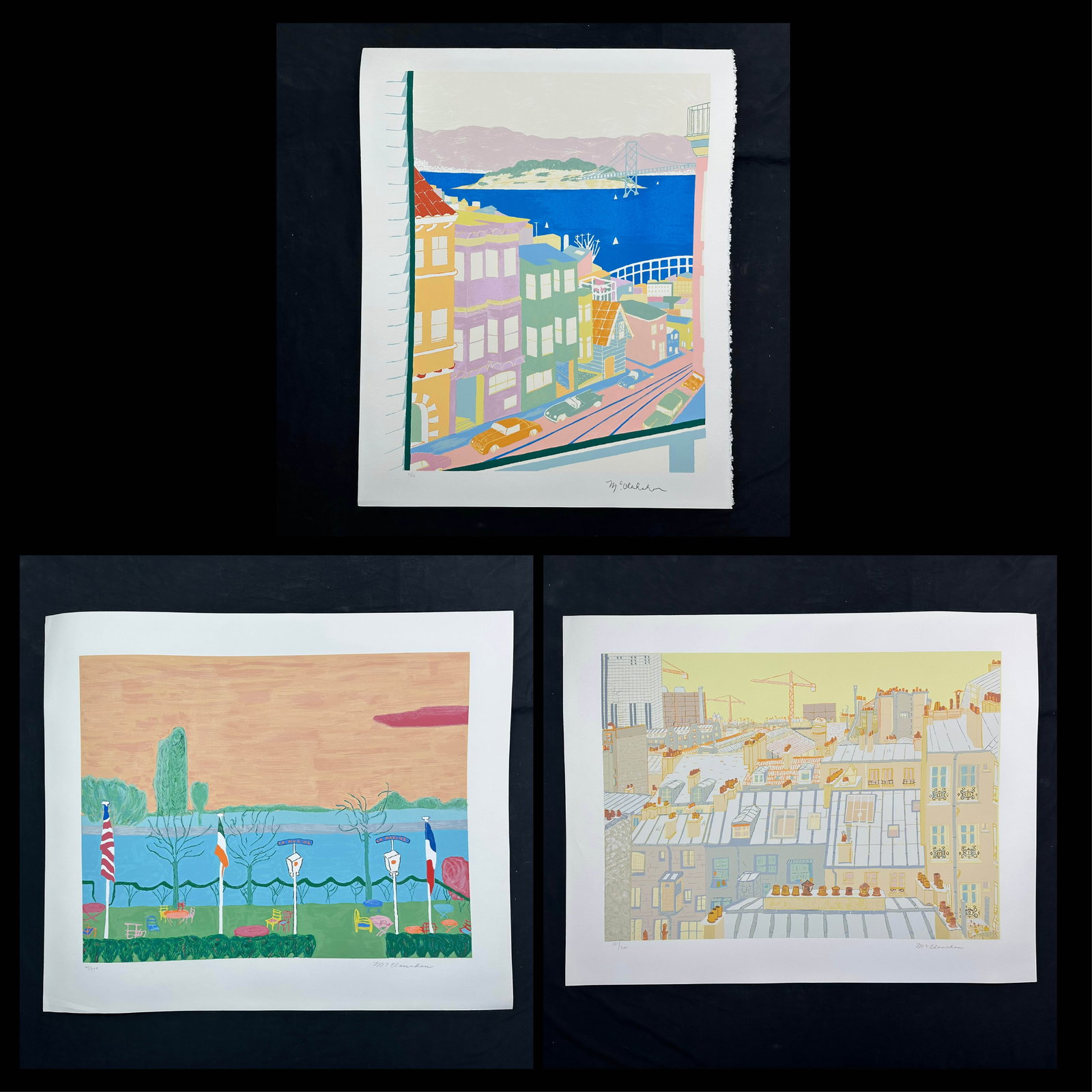 Marion McClanahan Limited Edition Prints: Marion McClanahan's "Paris Roofs" limited edition print, signed lower right and numbered 121/300 lower left. Marion McClanahan's "Candebec III" limited edition print, signed lower right and numbered