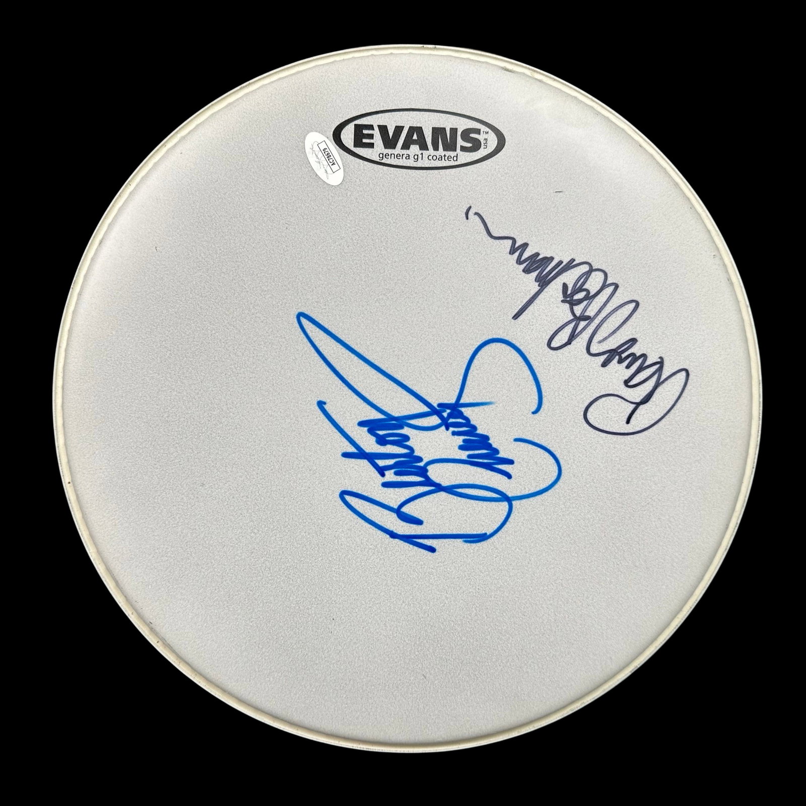 Randy Bachman & Burton Cummings Signed Drumhead: An autographed Evans drumhead by Randy Bachman and Burton Cummings, included with a JSA COA #AC78679. In excellent condition. Memorabilia, Autographs, Signatures, Collectibles, Music