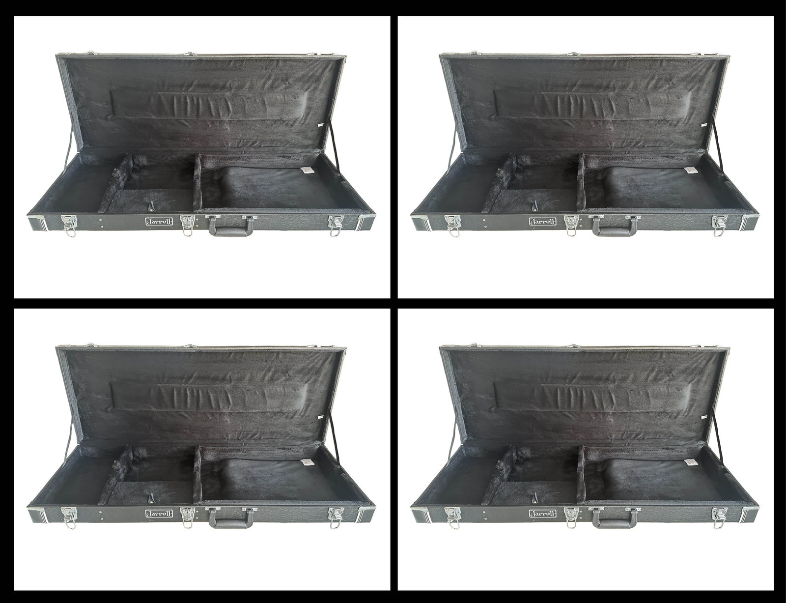 Set of Four New Jarrell Vintage Electric Guitar Hard Shell Cases - Black Tolex Plush Lined: Offered here is an outstanding set of four brand new Jarrell hard shell electric guitar cases, preserved in pristine unused condition and representing classic mid to late 20th century instrument prote