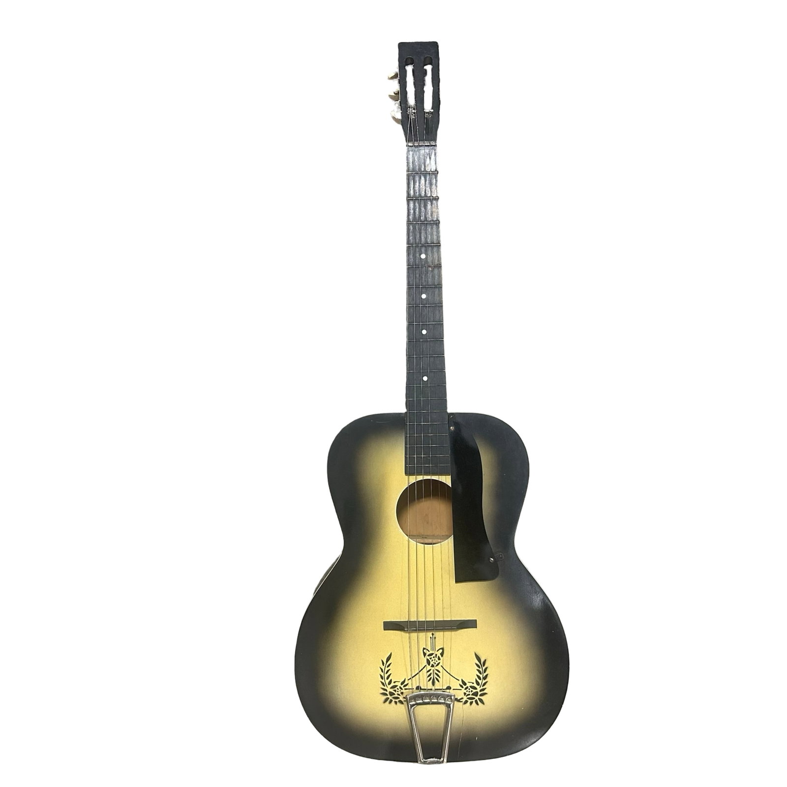 Mid-Century Vintage Sunburst Parlor Acoustic Guitar with Lyre Stencil - Slotted Headstock - Trapeze (1 of 8)