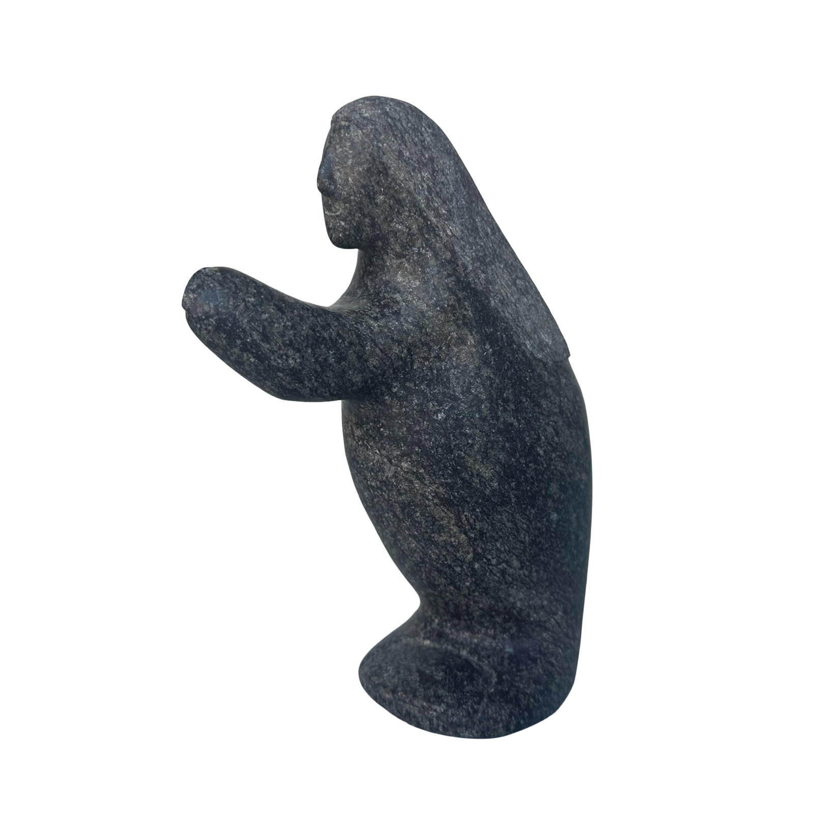 Johnny Kataluk - Coral Harbour - Woman Praying - 2003 Inuit Serpentine Stone Sculpture with Canadian: A quietly powerful example of Inuit carving by Johnny Kataluk of Coral Harbour, Nunavut - this 2003 sculpture titled Woman Praying is carved in dark grey serpentine stone, the favored medium of Kivall