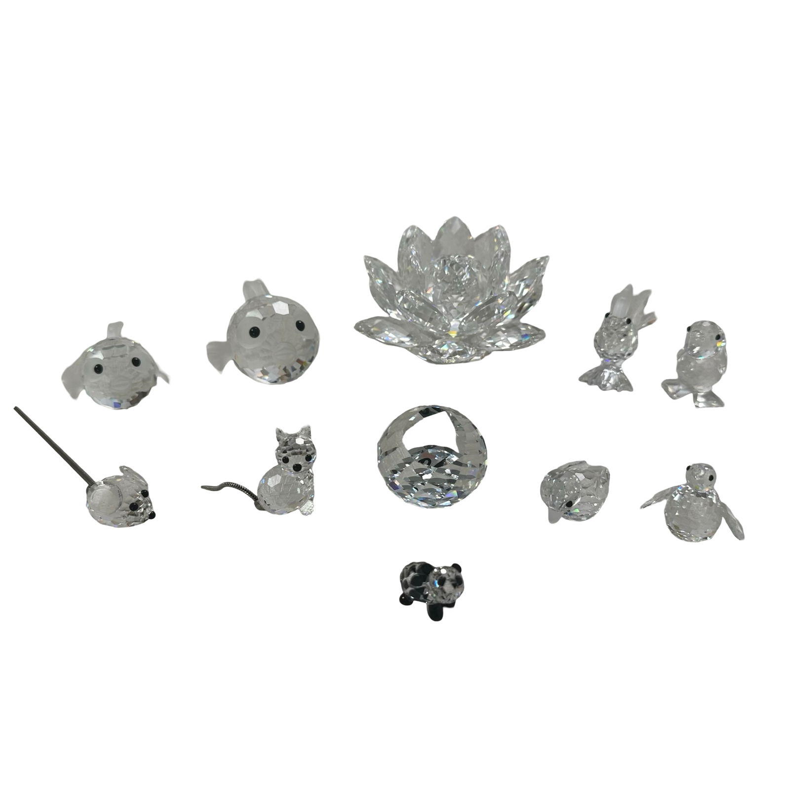 Swarovski Crystal Figurine Collection - Set of 12 - Includes Goldfish Pair, Lotus Flower, Panda,: This enchanting 12-piece Swarovski crystal figurine collection offers a dazzling array of retired and classic miniature designs, perfect for collectors of fine Austrian crystal artistry. Highlighting