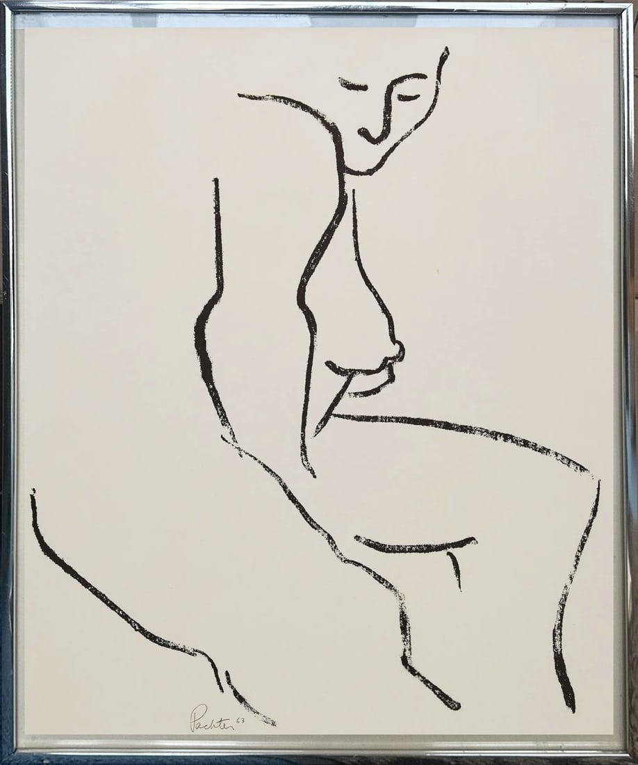 Charles Pachter (b.1942) - Female Nude, 1963 - Original Signed Lithograph - Early Modernist Figure: Charles Pachter (Canadian, b.1942) Female Nude, 1963 Original lithograph on paper Signed and dated in pencil: Pachter 63 Framed dimensions: 23 1/4 x 17 1/4 inches An exceptionally compelling early lit
