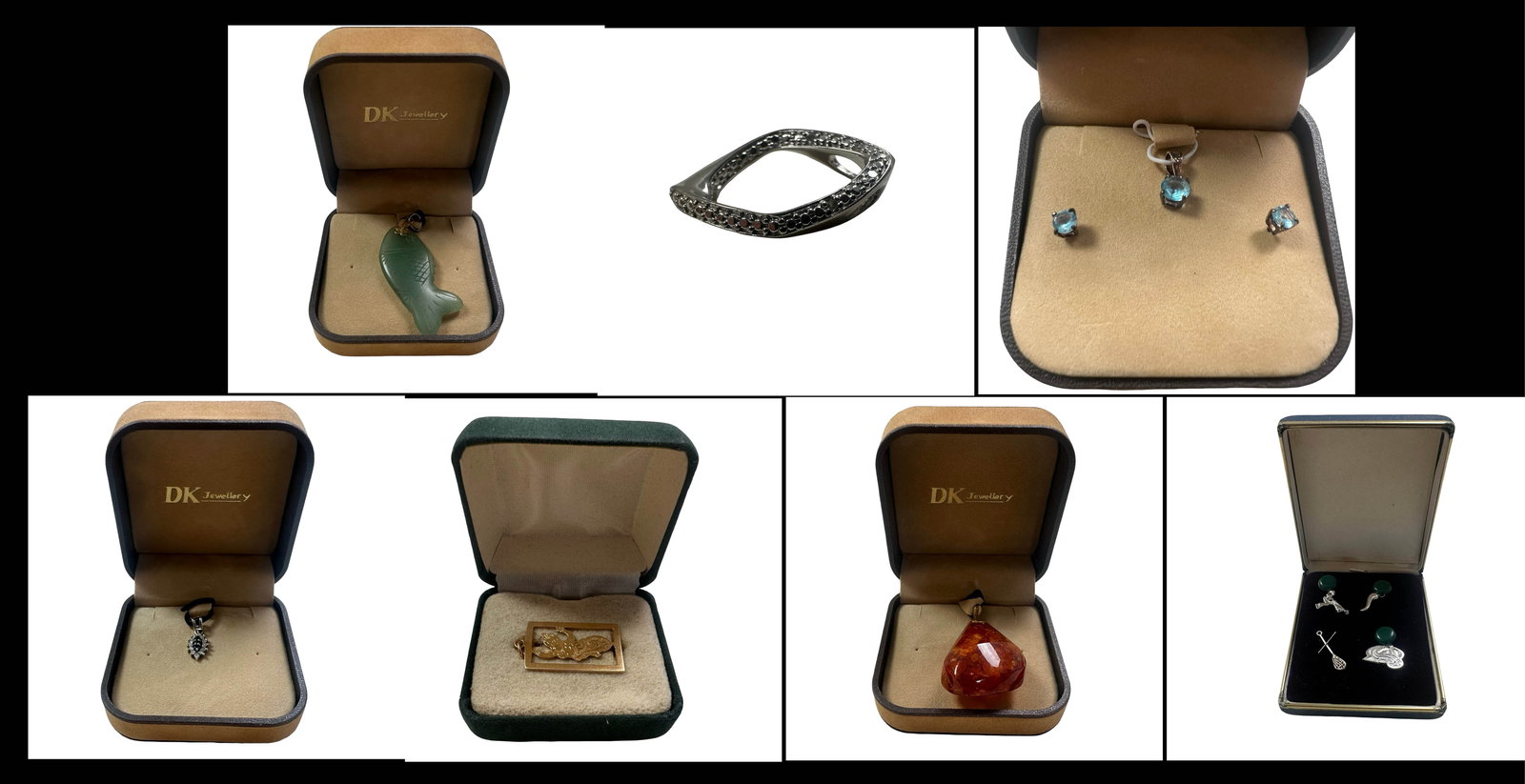 Estate Collection of Fine Gemstone and Gold Pendants - Jade Fish, 10K Engraved Gold, Sapphire (1 of 8)