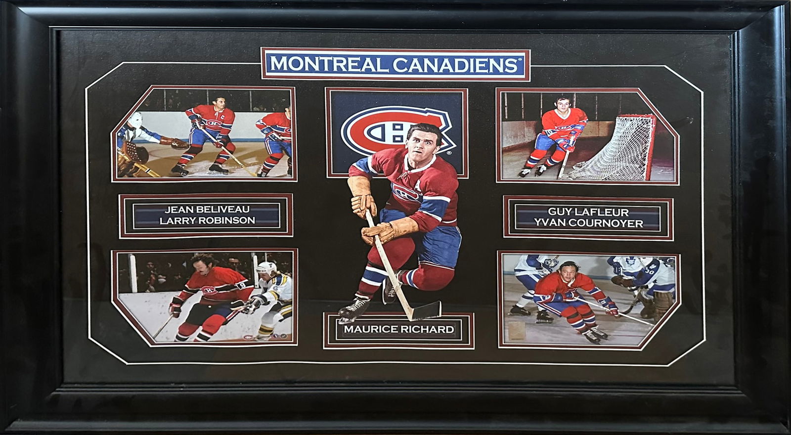 Montreal Canadiens Greatest Players Framed Photo: Montreal Canadiens greatest players, including Maurice Richard, Guy LaFleur, Yvan Cournoyer, Jean Beliveau and Larry Robinson, and professionally put together, double matted and custom framed under gl