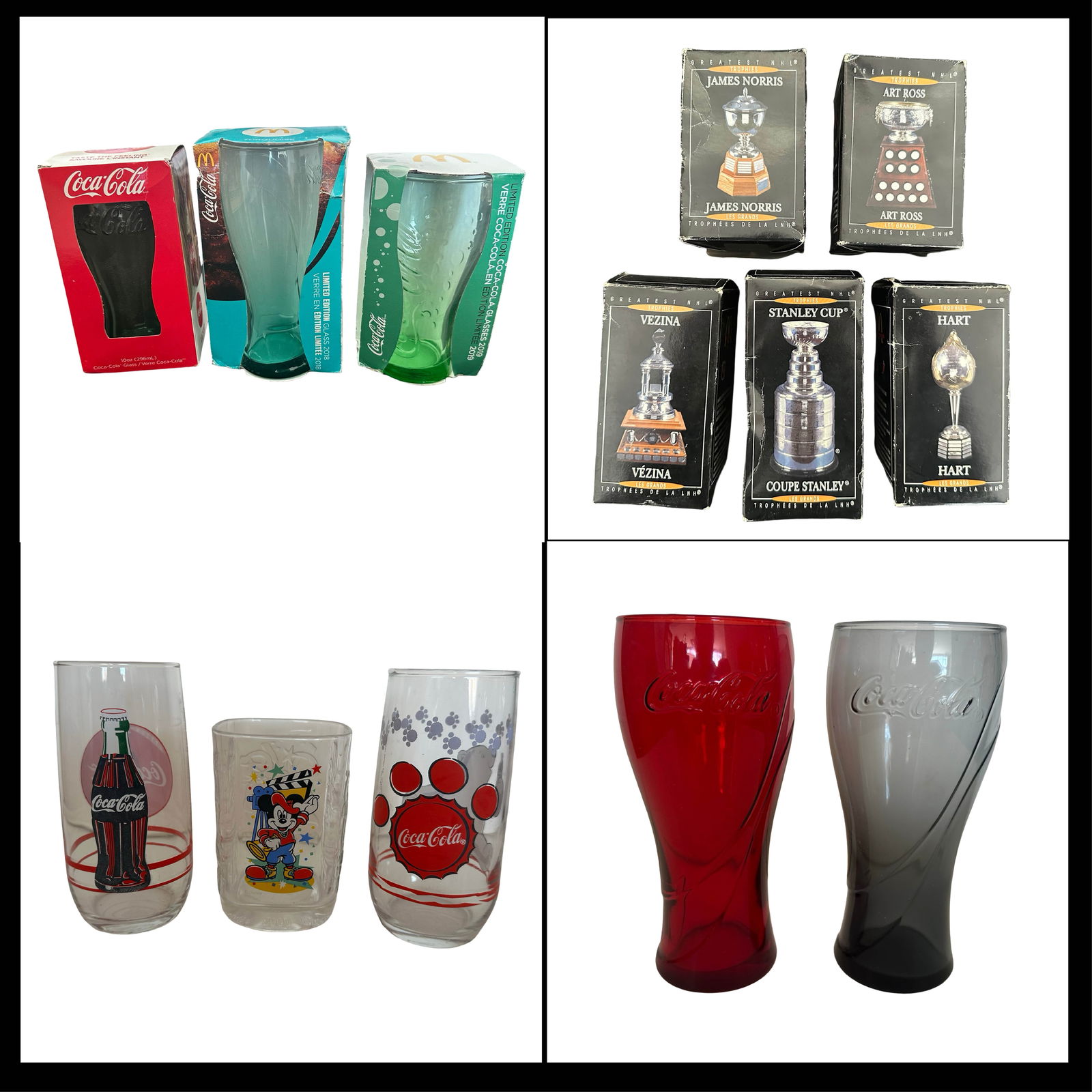 Coca-Cola Collectible Glassware Group Including McDonald’s Limited Edition Boxed Contour Glasses,: This exceptional mixed-lot collection brings together highly recognizable global brands in a single, visually striking offering, ideal for the advanced Coca-Cola collector, sports memorabilia enthusia